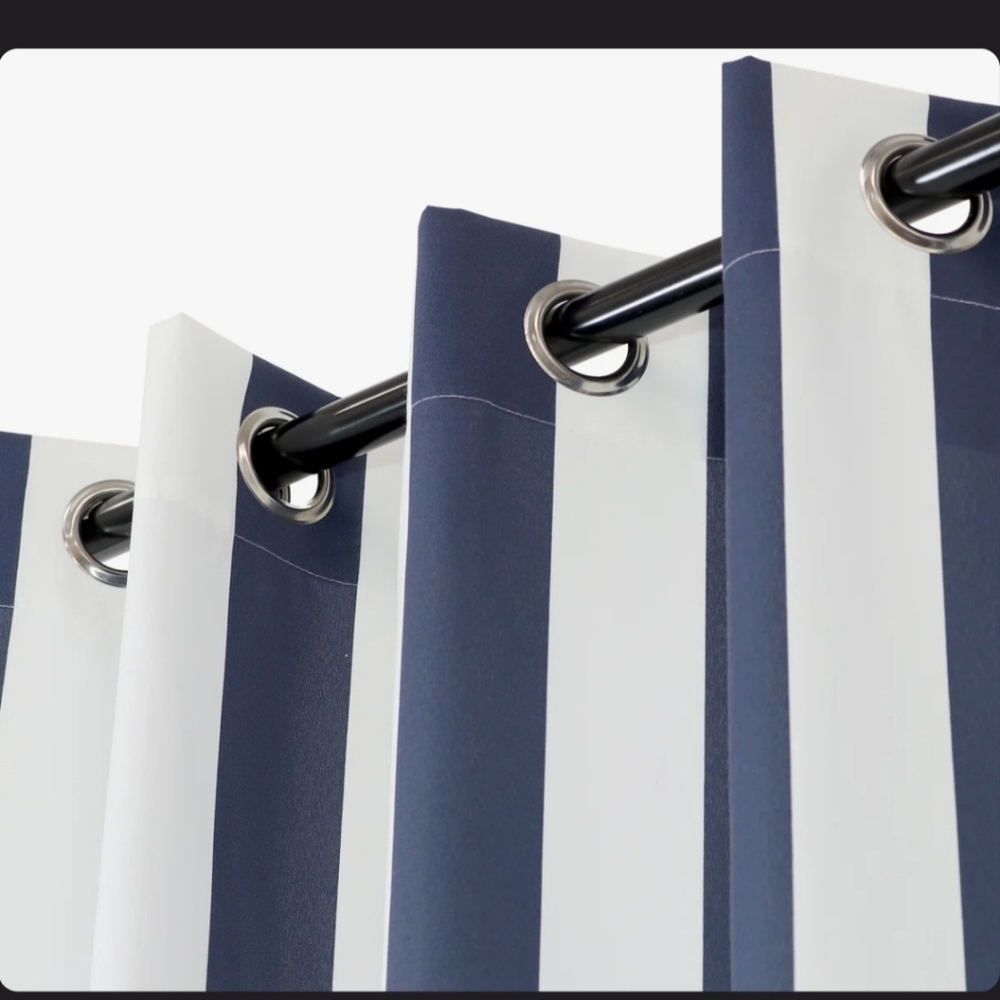 Outdoor Drapes Curtains Grommet Blue and White Stripped. 50x84 Set Of 2 - Picture 11 of 13